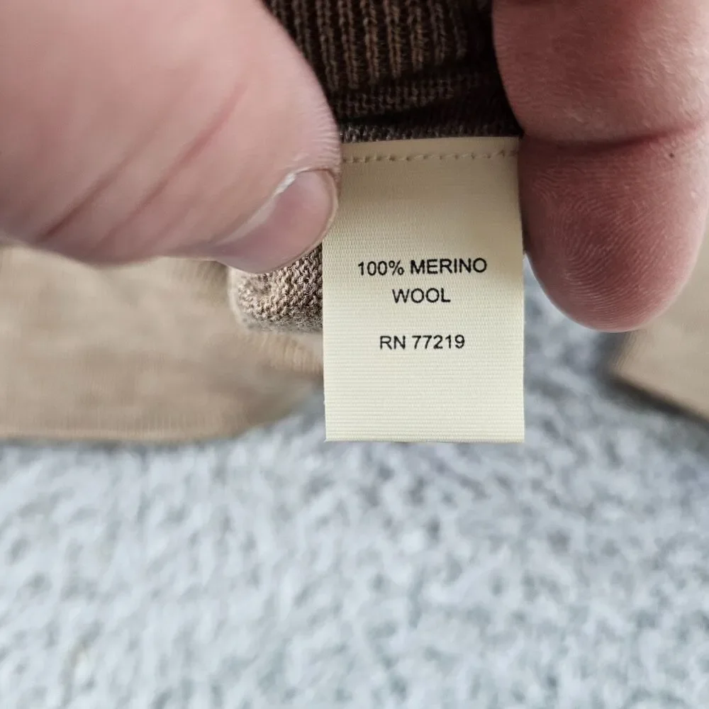 Joseph Abboud Sweater Mens XXL Tan Merino Wool Modern Fit V Neck Pullover Casual